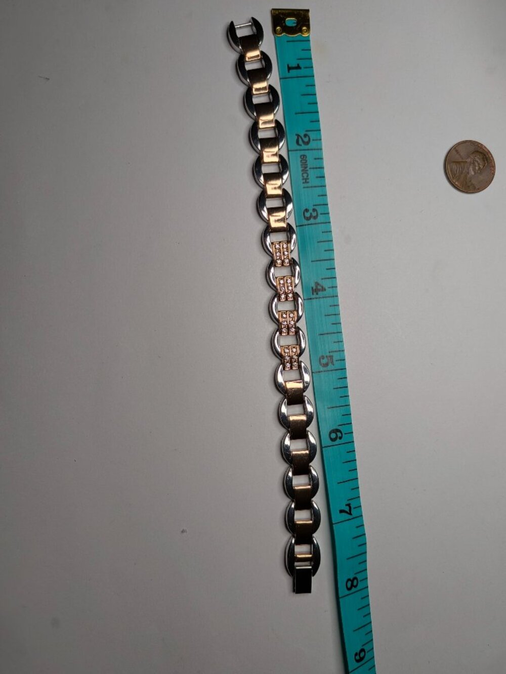 Two Tone Rhinestone Link Bracelet - Picture 6 of 6